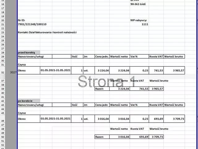 Generator dokumentów Excel - faktury korygujące z SAP